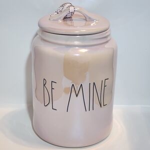 NWOT Rae Dunn Magenta BE MINE Canister Valentine's Day Iridescent Pink 9.5” tall